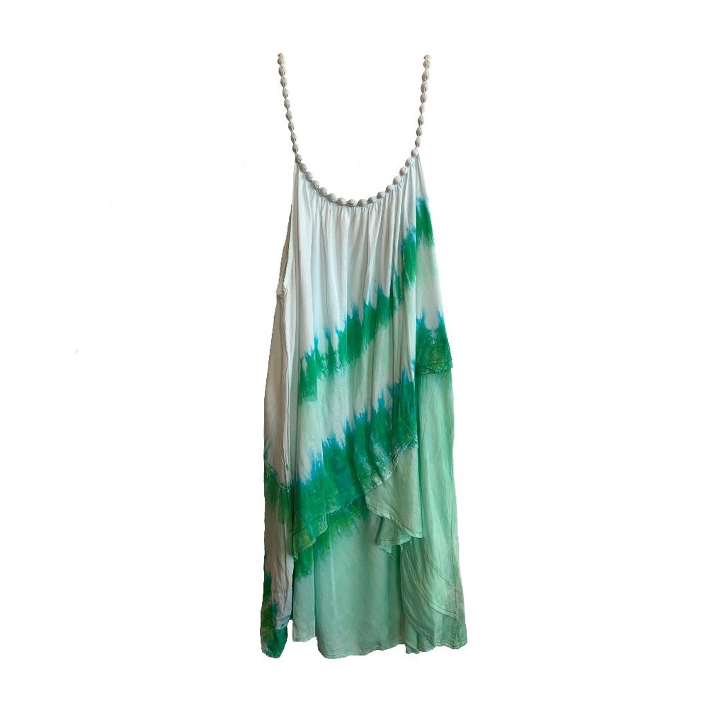 One Size Green and White Flowy Light Summer Dress
